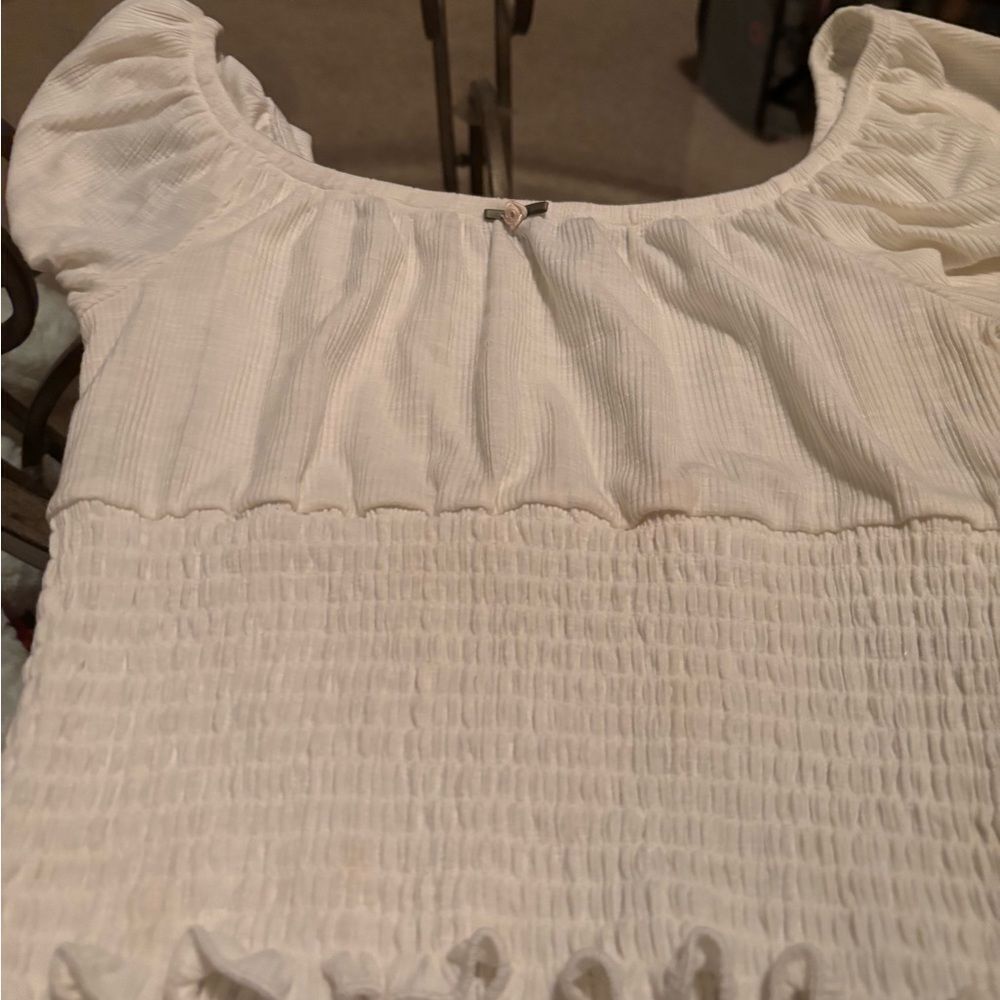 One Clothing Cream Smocked Ruffled Blouse